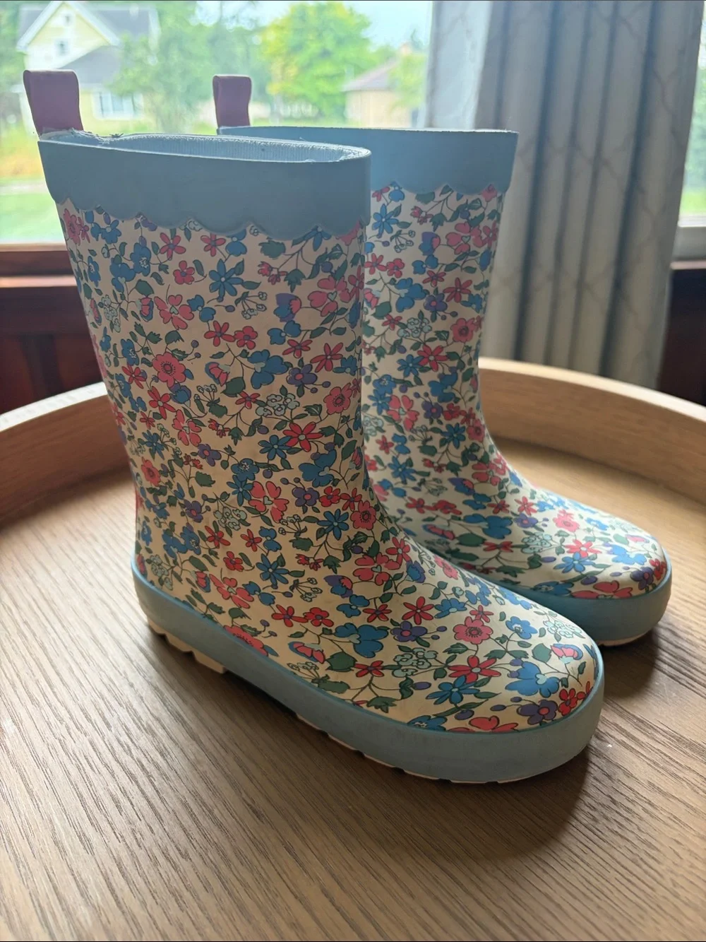 Kids Floral Rain Boots - Blue and Pink
